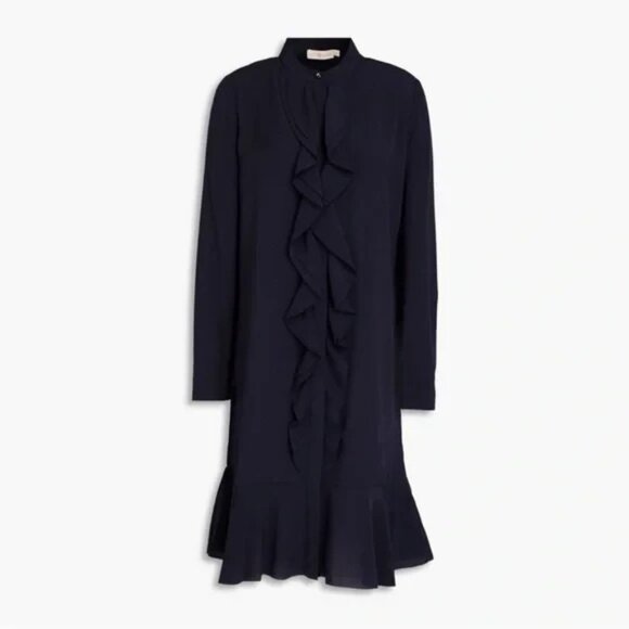 Tory Burch Womens Jane Shirt Dress Size 14 Navy Blue Ruffle Crepe de chine NWT - Picture 4 of 15